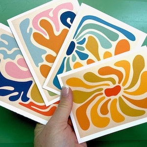 Boho bloemen psychedelische kaartenset: 8/14 blanco kaarten met witte enveloppen. Retro jaren 60-stijl. Stickerafdichtingen beschikbaar. Geschenkverpakking!