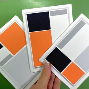 Conjunto de cartões abstratos modernos de meados do século – 3 designs geométricos ousados, com envelopes, para os amantes de papelaria estilosa e em caixa de presente! Adesivos disponíveis