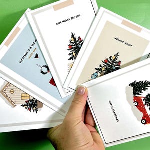Conjunto de cartões de Natal – 12 designs festivos exclusivos, envelopes. Adesivos disponíveis. Perfeito para mensagens de feriado ou presentes. Em caixa de presente e estiloso!