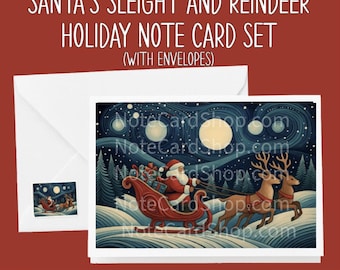 Christmas  Cards Santa's Sleigh Holiday Card: Van Gogh Starry Night, Reindeer, Christmas Greetings