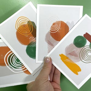 Cartões de Anotações Abstratos Modernos de Meados do Século – 8 cartões em branco com envelopes e adesivos opcionais. Design geométrico elegante, perfeito para todas as ocasiões.