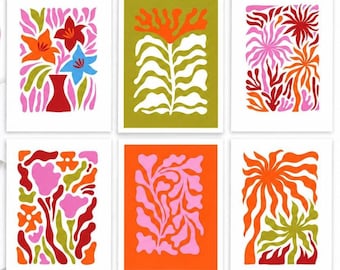 Set of 12 Mid Century Modern Floral Notecards, Abstract Botanical A2 Greeting Cards