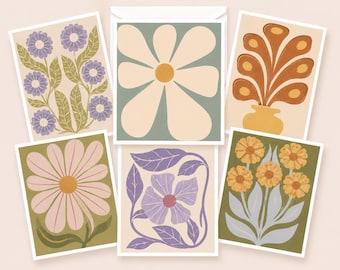 Set of 28 Wedding Floral Note Cards with Envelopes – Mid-Century Modern Stationery