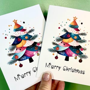 Moderni biglietti di auguri di Natale minimalisti – Bellissimo design di albero festivo, vuoto all'interno o personalizzato! Buste e adesivi disponibili!