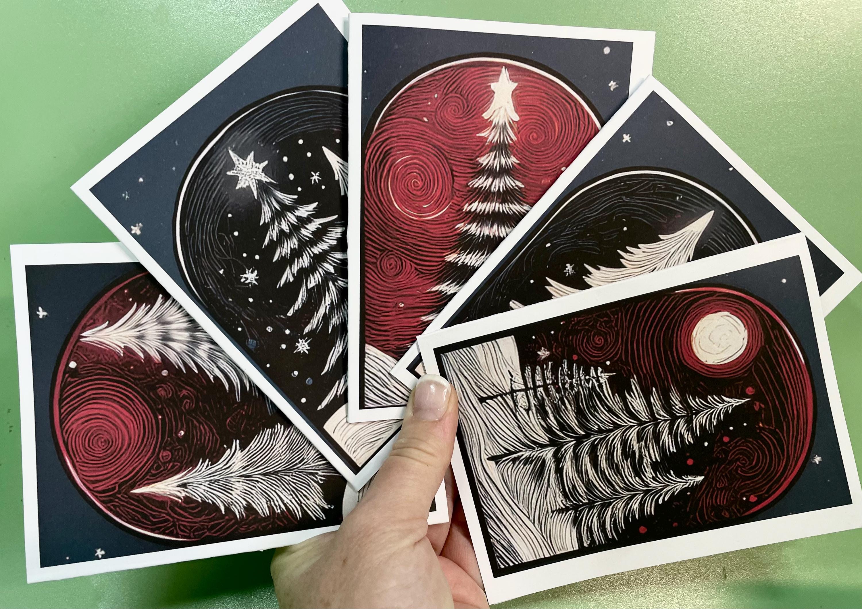 Custom Holiday Cards with Tree and Stickers Gift Boxed! Personalized .
