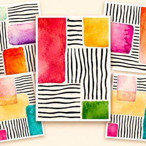 Abstract Watercolor Notecards Set, Modern A2 Stationery, Colorful Minimalist Cards