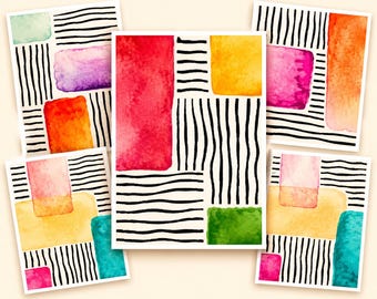 Abstract Watercolor Notecards Set, Modern A2 Stationery, Colorful Minimalist Cards