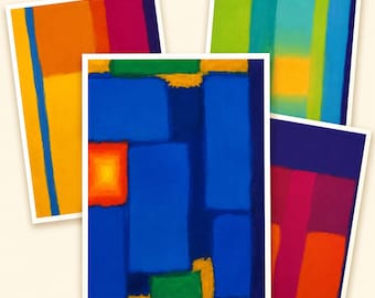 Mid Century Modern Abstract Color Block Stationery, Blank Greeting Cards, Birthday Thank You Cards, Blank Note Cards Set of 8 with Envelopes