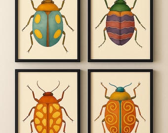 Mid-Century Modern Beetle Print Set: Colorful Insect Art (Digital Download, 8 Sizes)