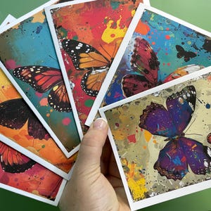 Collection contemporaine de cartes de correspondance d'art papillon dans des couleurs vives - Cartes de correspondance vierges
