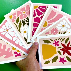 Jeu de cartes postales florales bohèmes modernes Mid-Century - Vierges, choisissez la quantité