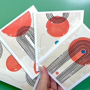 Cartões de Nota Abstratos Modernos de Meio Século - Conjunto de 8 com Envelopes + Adesivos! Elegantes, minimalistas e perfeitos para qualquer ocasião.