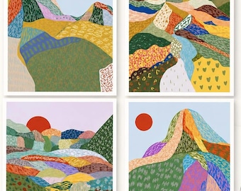 Set of 8 Abstract Landscape Postcards, Mid-Century Style Art Cards (4x6 or 5x7)