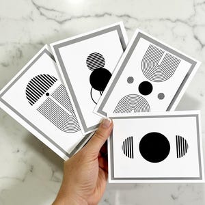 Mid-Century Modern Notecard Set: Black & White Abstract Design