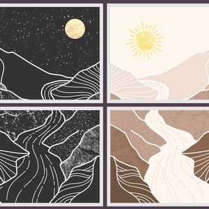 Abstracte bergbeekwenskaarten set met enveloppen - op de natuur geïnspireerd briefpapier