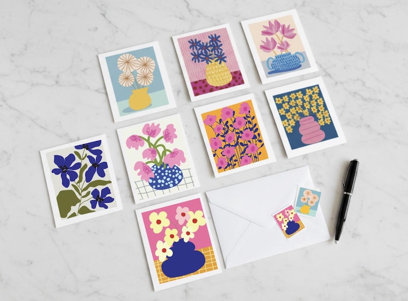 Mid-century Modern Floral Note Cards: All Occasion - Gift Boxed. - Etsy