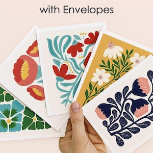 Mid-Century Modern Floral Thank You Cards Set-28 Boho Greeting Cards with Envelopes. Stickers Available to Seal. Wedding Thank You-Perfect!!