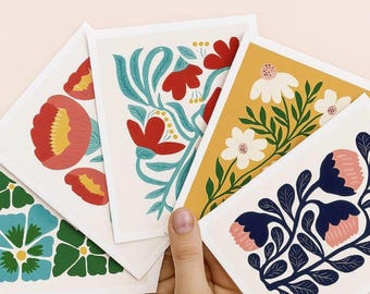Mid-Century Modern Floral Thank You Cards Set-28 Boho Greeting Cards with Envelopes. Stickers Available to Seal. Wedding Thank You-Perfect!!