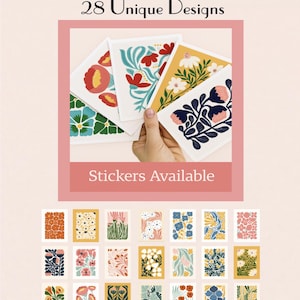 Mid-Century Modern Floral Thank You Cards Set: Boho Stationery with Envelopes