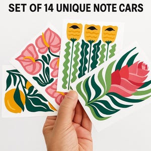 Mid Century Modern Floral Note Cards: Tropical Stationery Set