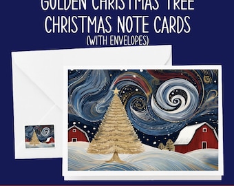 Scandinavian Folk Art Christmas Cards: Gold Tree Starry Night