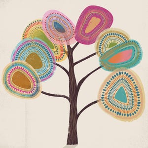 Tarjetas de notas con diseño de árbol de la vida bohemio moderno con pegatinas, caja de regalo, juego floral