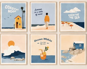 Coastal Wall Art Set, Neutral Beach Prints, Scandinavian Gallery Wall (Digital Download)
