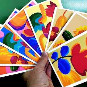 Cartões florais boho modernos de meados do século – 8 ou 16 com envelopes e adesivos disponíveis. Perfeitos para notas de agradecimento ou mensagens sentimentais.