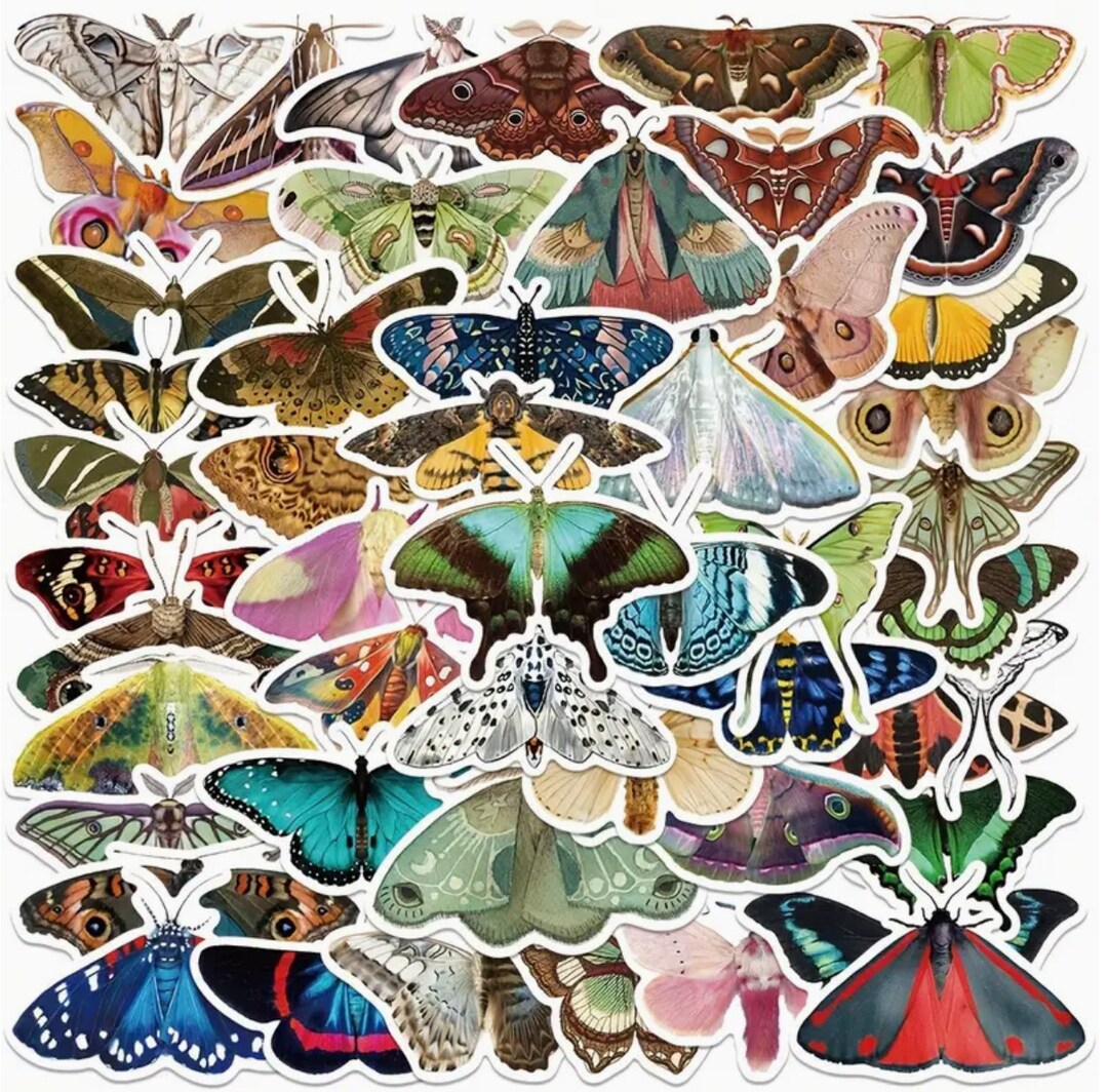 Vintage Moth Stickers: Waterproof Matte Set for Laptops and Scrapbooks ...