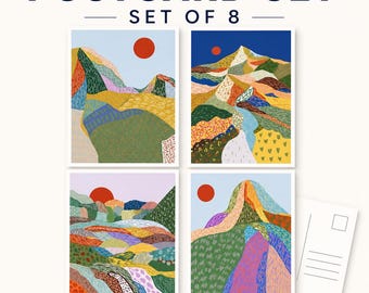 Set of 8 Abstract Landscape Postcards, Mid-Century Style Art Cards (4x6 or 5x7)