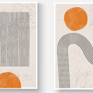 Conjunto de cartões de notas abstratos modernos de meados do século – Cartões em branco, designs geométricos, envelopes e adesivos combinando, disponíveis em conjuntos de 8 ou 16.