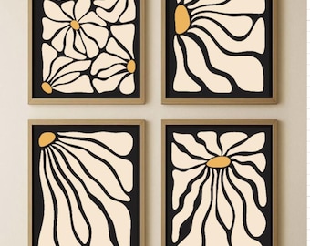 Mid-Century Modern Abstract Floral Wall Art Set | Printable Flower Decor | Digital Download | 8 Sizes