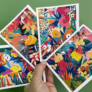 Ensemble de cartes de correspondance abstraite tropicale jungle moderne - Ensemble de cartes de correspondance vierges 8/16 Merci - Autocollants disponibles. Boîte transparente florale Merci