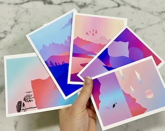 Pastel Mountain Note Card Set: Abstract Landscape Designs
