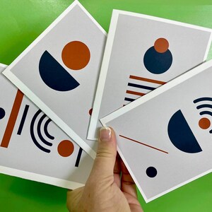 Cartões de Anotações Abstratos Modernos de Meados do Século – 8 ou 16 cartões em branco com envelopes. Adesivos opcionais para selar. Perfeitos para qualquer ocasião!