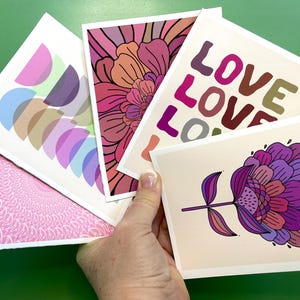 Conjunto de cartões de amor floral boho moderno – 6 ou 12 cartões e envelopes em branco. Caixa de presente transparente, adesivos disponíveis para selar. Presente perfeito!