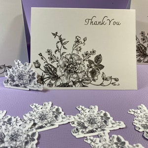 Juego de tarjetas de peonía personalizadas con sobres y pegatinas en caja de regalo