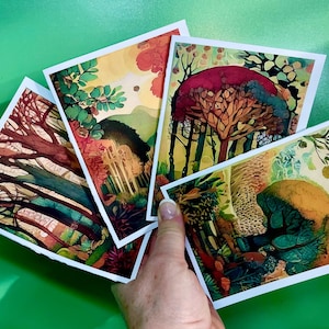 Jeu de cartes pour correspondance Fairytale Forest – 6 ou 12 cartes vierges et enveloppes. Art des bois d'inspiration vintage. Coffret cadeau avec autocollants en option !