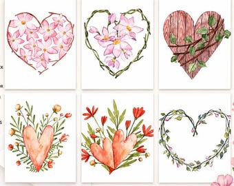 Juego de tarjetas de felicitación con diseño floral en forma de corazón, papelería botánica romántica, tarjetas A2 (paquete de 12)
