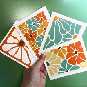 Mid Century Modern Floral Grußkarten Set - 12 Blanko-Grußkarten im Retro-Look mit Umschlägen!  Optionale Aufkleber erhältlich!
