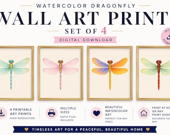 Dragonfly Wall Art Set, Botanical Insect Prints, Minimalist Nature Decor (Digital Download)