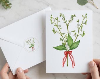 Mistletoe Christmas Note Cards | Watercolor Holiday Stationery | Botanical A2 Blank Cards | Christmas Greetings