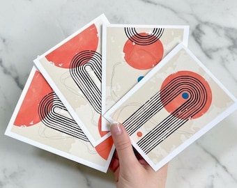 Mid-Century Modern Abstract Note Card Set: Geometric Art, Stickers Available