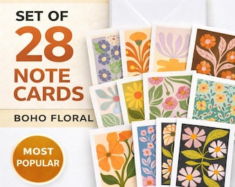 Set of 28 Wedding Floral Note Cards with Envelopes – Mid-Century Modern Stationery