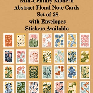 Mid-Century Modern Floral Thank You Cards Set: Boho Stationery with Envelopes