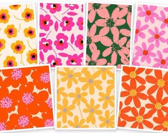 14 Modern Floral Note Cards, Abstract Mid Century Stationery Set, Blank Colorful Cards
