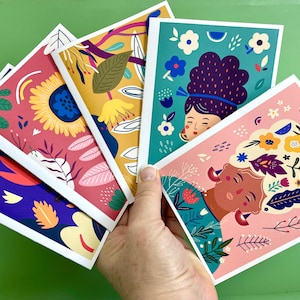 Juego de tarjetas abstractas latinas modernas: llamativas, artísticas y culturales. 14 tarjetas con sobres y pegatinas opcionales. ¡Envíos a todo el mundo!