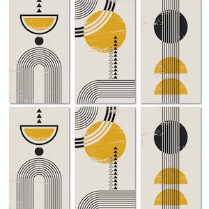 Conjunto de cartões de nota abstratos modernos de meados do século – 6 ou 12 cartões em branco com envelopes. Desenhos geométricos elegantes, em caixa de presente e estilosos!