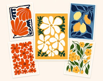 Mid Century Modern Floral Stationery Set: 14 Blank Cards with Envelopes – Retro Art Prints