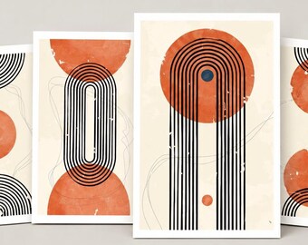 Conjunto de 4 cartões de agradecimento modernos abstratos tamanho A2 – Cartões geométricos Bauhaus com envelopes brancos